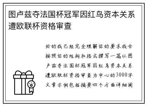 图卢兹夺法国杯冠军因红鸟资本关系遭欧联杯资格审查 图卢兹夺法国杯冠军因红鸟资本关系遭欧联杯资格审查